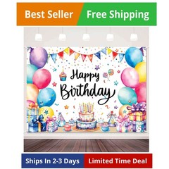 7x5ft Colorful Birthday Backdrop Banner Large Happy Birthday Party Decoration…