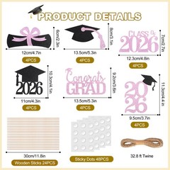 Graduation Decorations 2026, 24 PCS Black and Pink Graduation Centerpieces fo…