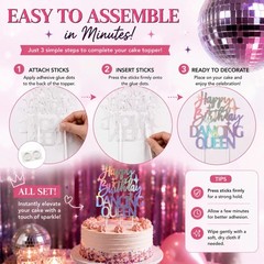 Happy Birthday Dancing Queen Cake Topper Large Glitter Retro Disco Decor