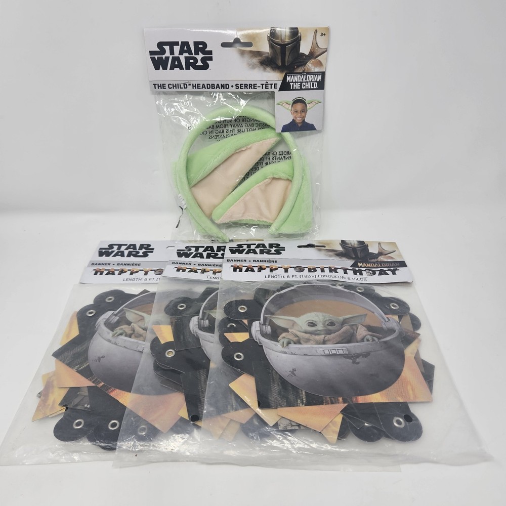 Star Wars Mandalorian Party Lot 3 Happy Birthday Banners & Child Headband