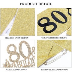 80th Birthday Decorations for Women – Set of 80 & Fabulous Crown Tiara, Gold