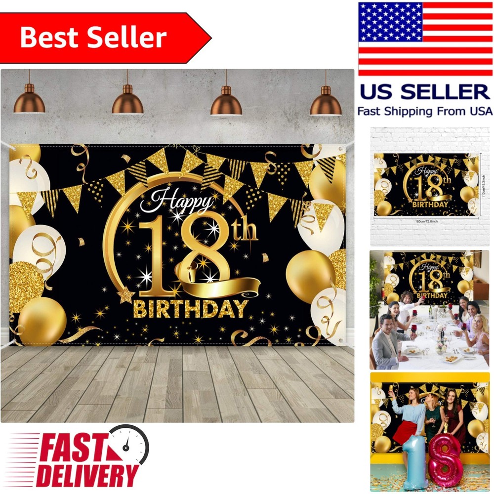 Stunning Extra Large Black Gold Fabric Backdrop for 18th Birthday Celebrations