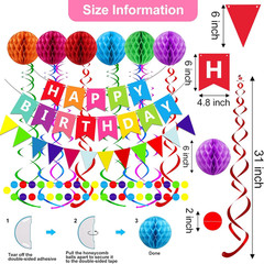 Happy Birthday Banner Kit Colorful Bunting Garland Streamers Honeycomb Party Set