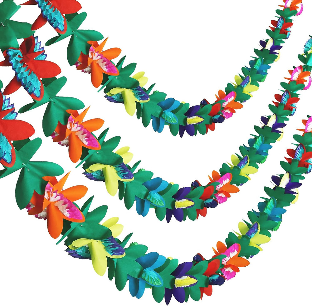3 Pack Tropical Paper Flower Garland Luau Party Decorations, 30FT Tissue Flower
