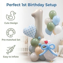 One Silly Goose 1st Birthday Balloon Tower Kit for Boys – Blue Gingham Goose …