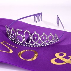 Purple 50th Birthday Decorations – 2 Piece Set, Sash & Tiara Set