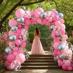 Pink Silver Balloon Garland Light Pink Balloon Arch Kit with Clear Bobo Ballo…