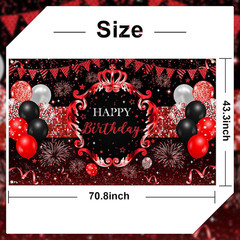 Red and Black Birthday Backdrop Glitter Red Banner for Women Girls Birthday Part