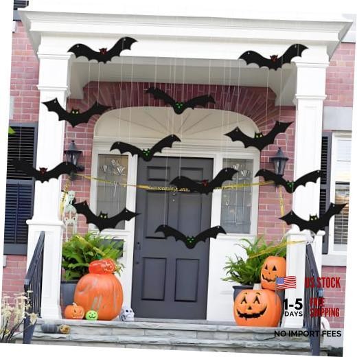 12PCS Halloween Hanging Bat Decorations with Glowing Eyes, Spooky Realistic
