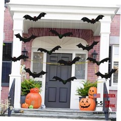 12PCS Halloween Hanging Bat Decorations with Glowing Eyes, Spooky Realistic
