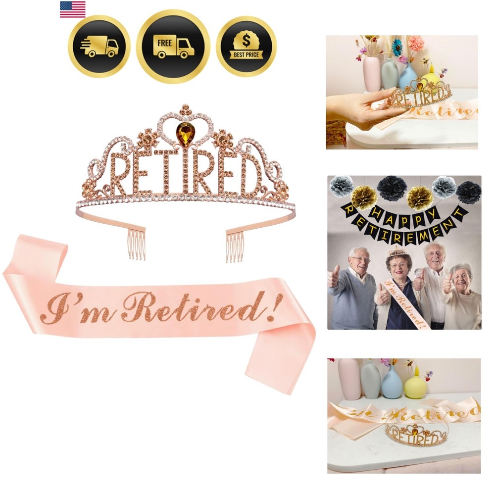 Retirement Party Decorations Retired Tiara/Crown, Retired Sash for Women Reti…