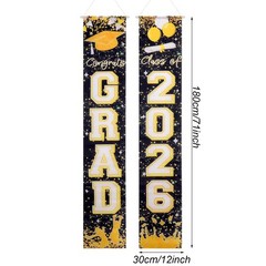 Blcak & Gold Graduation Decorations 2026 – 2 Pack Large Hanging Banners “Clas…