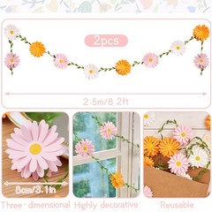 Daisy Flower Garland Banner, White, Pink, and Orange, Party Decoration with G…