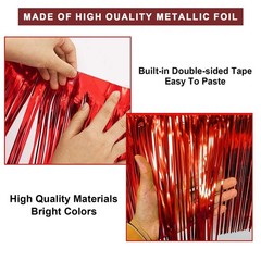 4 Pack 40 Feet Red Tinsel Foil Fringe 30 inch width and 10 feet length,