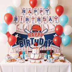 Baseball Party Decorations Includes Cake Toppers, Banner, Hanging Swirls, Tablec
