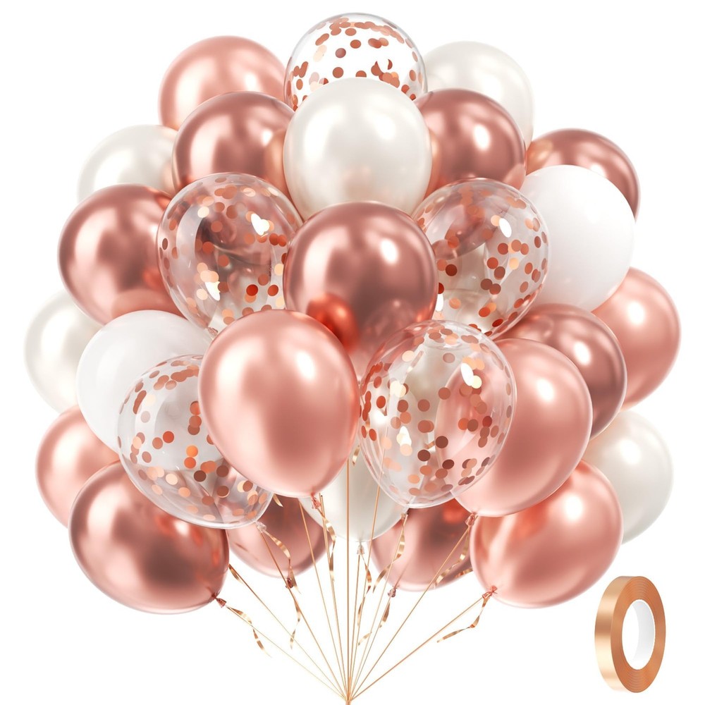 60pcs Rose Gold Balloons 12inch with Pearl White Rose Gold Confetti Balloons …