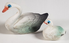 Swan Cake Toppers White Plastic Mother Baby Miniature Figures Set Of 2 Vintage