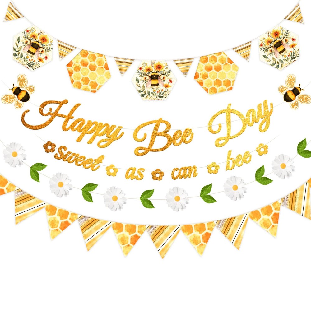 Happy Birthday Banner Bumblebee Party Decorations NO DIY Pre-Strung Happy Bee…