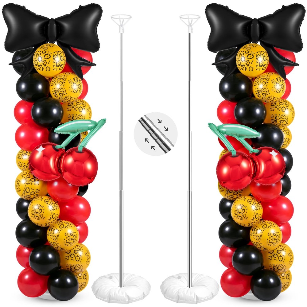 2 Sets 165 Pcs Cheetah Print Cherry Balloon Column Kit with Red Black Leopard…