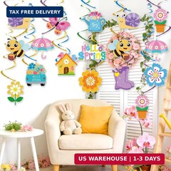24Pcs Spring Hanging Decorations, Flower Butterfly Ceiling Hanging Swirls Cutout