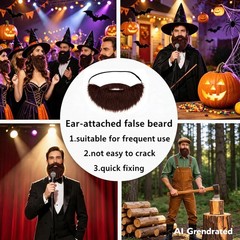 Reusable Fake Beard with Elastic Ear Strap, Brown Realistic Facial Hair Costu…