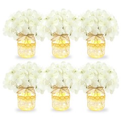 Mason Jar Table Centerpiece Set of 6 With White Hydrangea artificial Flowers …