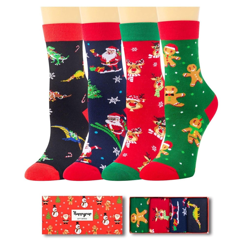 4 PCS Christmas Socks For Kids Teens Unisex Xmas Gift Idea Stocking Sock
