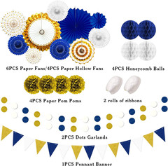 23Pcs Navy Blue and Gold Graduation Birthday Party Decorations | Blue Gold Decor