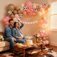 Pink Cow Balloon Arch Kit with Brown Sand White Nude Pastel Pink Brown Cow Pr…