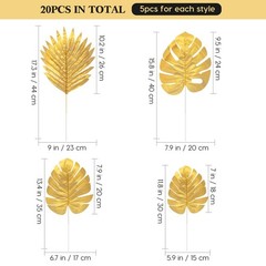 Artificial Palm Leaf Plastic 20 Pack Gold Tropical Leaf Decor Wedding Party Vase