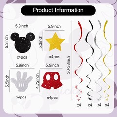16 Pcs Mouse Hanging Swirl Decorations, Pre-Strung Mouse Birthday Party Decor…