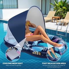 Inflatable Pool Floats with UPF50+ Canopy-Removable-120° Adjustable, Large Po…
