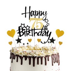 Happy 75th Birthday Party Cake TopperBlack Gold Glitter Party Cupcake Toppers…