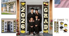 Black Gold Graduation Decorations Class of 2026 Congrats GRAD Porch Sign Banner
