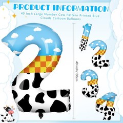 40 Inch Toy Inspired Number 2 Balloon Large Blue Sky and White Cloud Cow Cart…