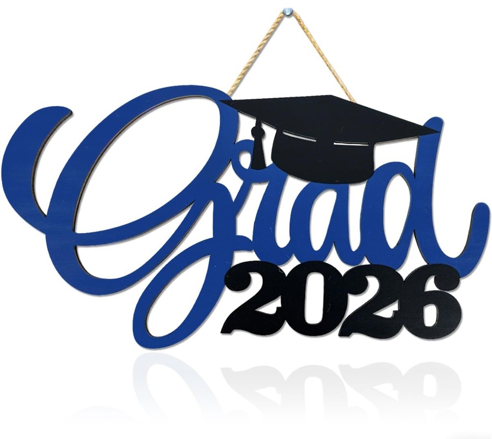Blue Graduation Party Decorations Grad 2026 Wooden Sign Graduation Photo Booth..