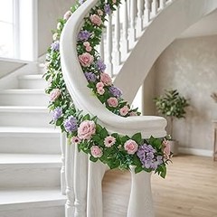 2PCS Artificial Flower Garlands 6FT Fake Silk Rose Vine Hanging Rose Ivy Vines
