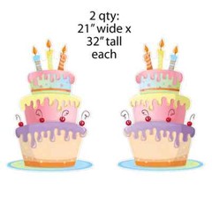 Pastel Balloon Clusters, Cakes & Stacks of Presents Yard Card Fillers, 6pcs