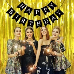 Happy Birthday Banner, Black Decorations Black-white