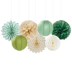 Sage Green Gold Party-Decorations Streamers-Lanterns – 14pcs Olive Fan Honeyc…
