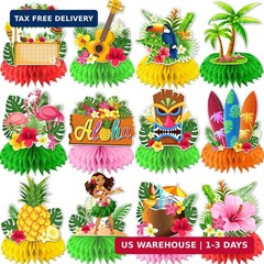 12 Pcs Luau Party Decorations Honeycomb Centerpieces, Hawaiian Party Decorations
