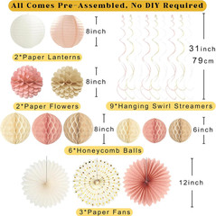Boho Baby Shower Decorations Girl Pre-Strung Welcome Baby Banner Honeycomb Balls