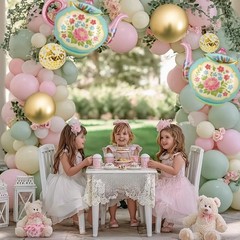 4 Pcs Tea Party Balloons, 35″ Huge Teapot Aluminum Foil Balloons for Birthday…