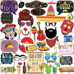 Fiesta Photo Booth Props – 41-pc Photobooth Kit with 8 x 10-Inch Sign, 60 Adh…