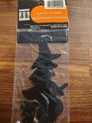 Witch And Broomstick Halloween Party Banner Garland 9 Ft Vintage Woolworth
