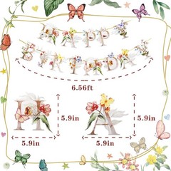 Happy Birthday Banner, Boho Butterflies, Wildflower Party Decor, Multicolor