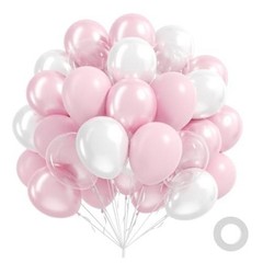 60pcs Pink and White Balloons 12inch, Clear Pearl White Pink White Pearl Pink