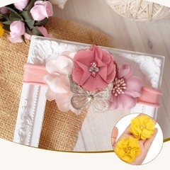 12Pcs 2″ Chiffon Flowers with Rhinestone Pearl Sewing Fabric Flowers, Yellow