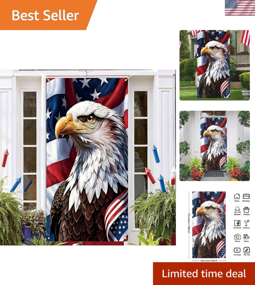 Red White and Blue American Flag Eagle Door Cover Memorial Day Backdrop 4th o…