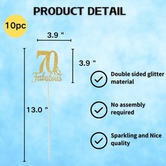 10 PCS Double Sided Gold Fabulous 70th Birthday Table Centerpiece Sticks